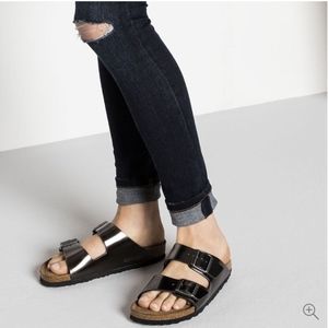 Birkenstock Arizona Metallic Gray Two-Strap Sandal